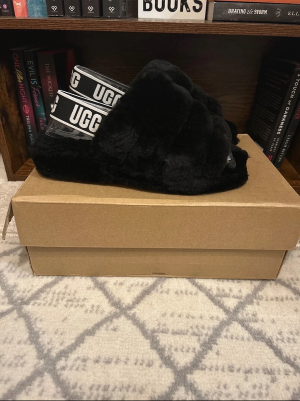 UGG Black Fluff Slide Sandals